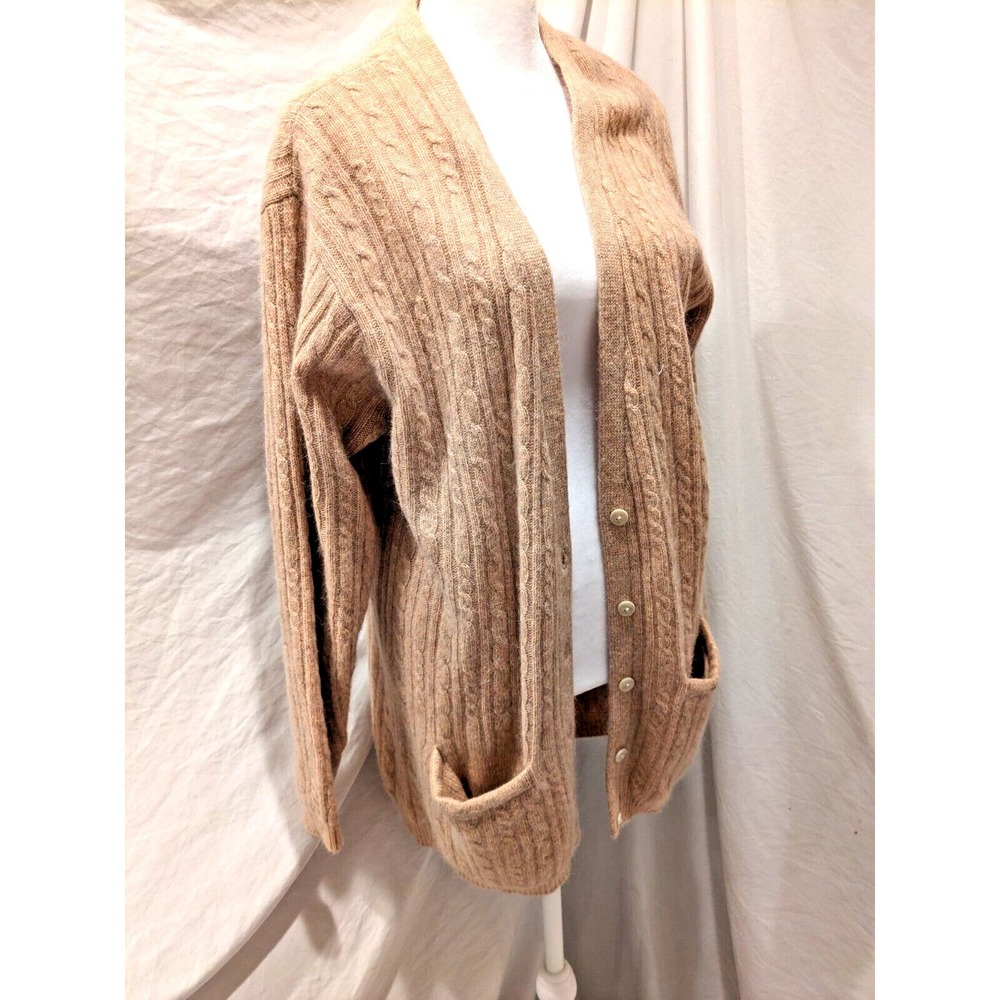 Liz Claiborne Collection Womens Tan/Gray Wool Sweater Cardigan Button Cable Knit
